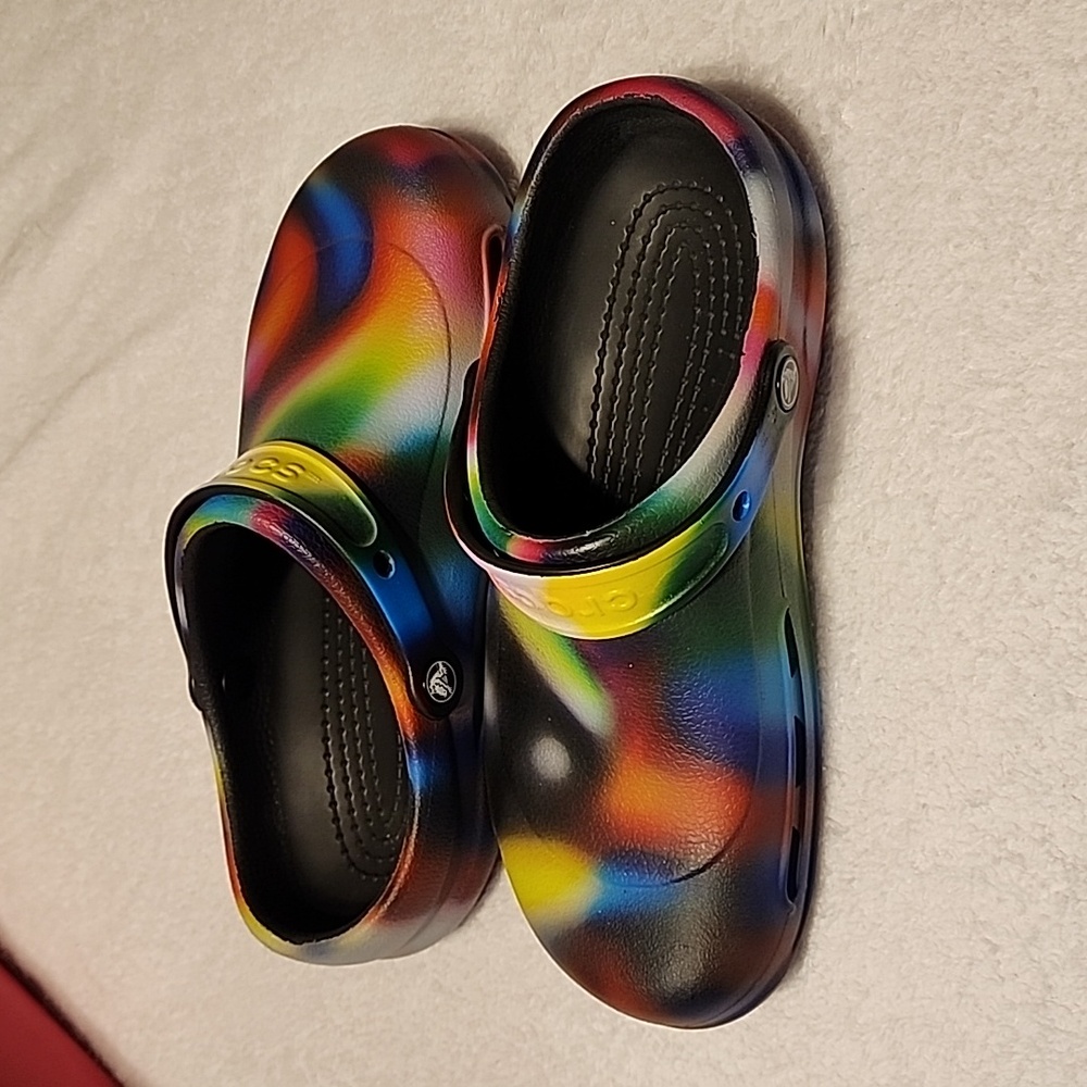 Rainbow colored crocs